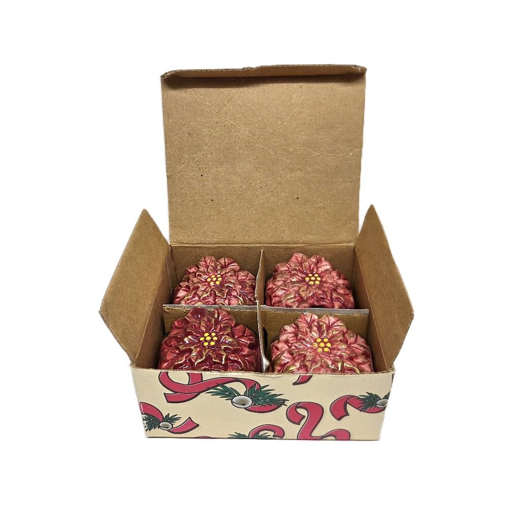 Poinsettia Christmas Napkin Ring Set Ceramic World Bazaar Holiday Treasures READ